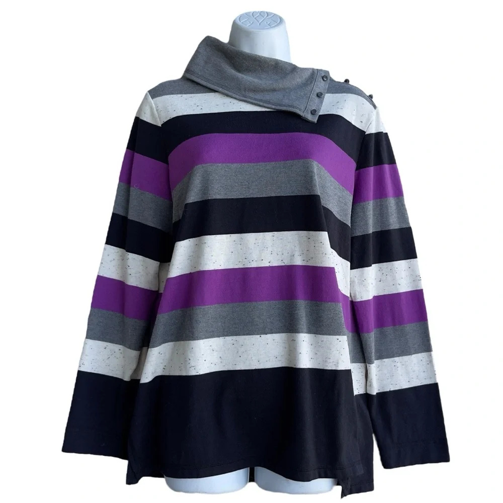 Talbots Striped Cowl Neck Sweater Women's Size L Multicolor 
Buttons Pullover